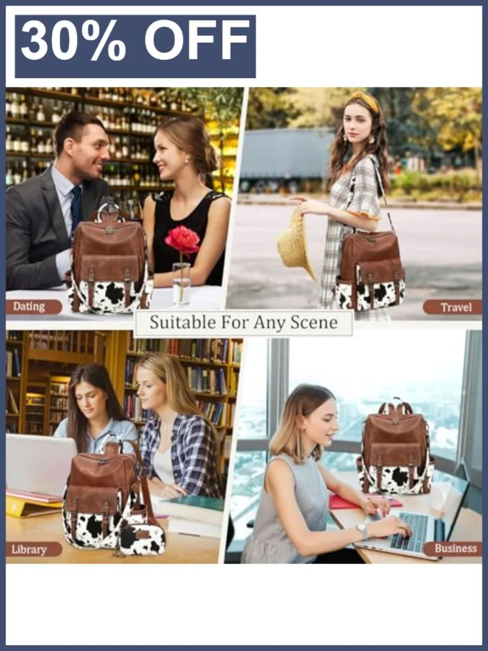 Faux Leather Backpack Purse for Women Large Travel Shoulder Bag
